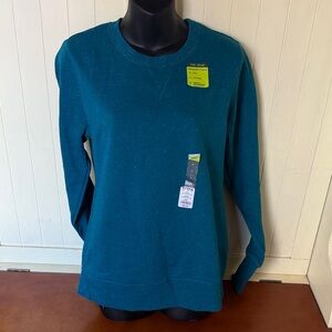 tek gear ultra fleece deep teal crewneck sweater with subtle speckle NWT